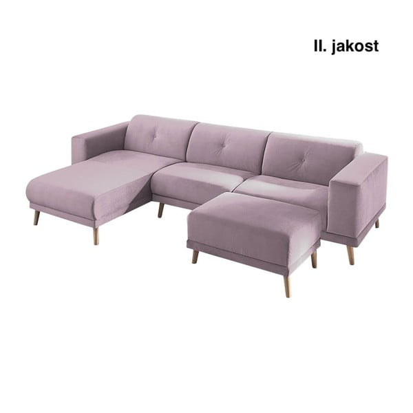 Rozā stūra dīvāns ar kāju balstu Bobochic Paris Luna, kreisais stūris, 308 cm