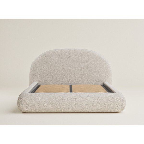 Krēmkrāsas polsterēta divvietīga gulta ar veļas kasti un redelēm 180x200 cm Maumere – Maison de Rêve-image-2