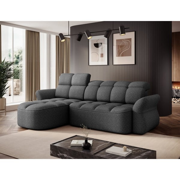 Tumši pelēks samta salokāms/ar uzglabāšanas vietu stūra dīvāns (ar kreiso stūri/ar zvilni) Beneth – ELTAP-image-3