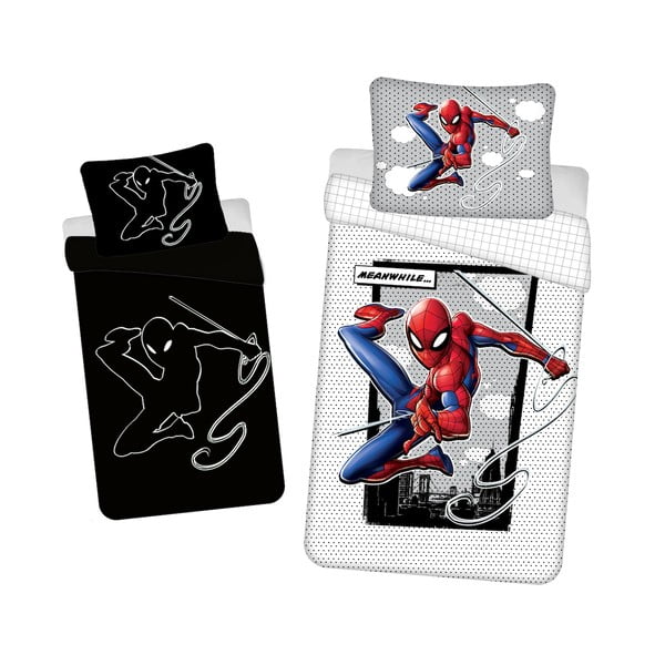 Kokvilnas bērnu gultas veļa ar spīduma efektu 140x200 cm Spiderman – Jerry Fabrics