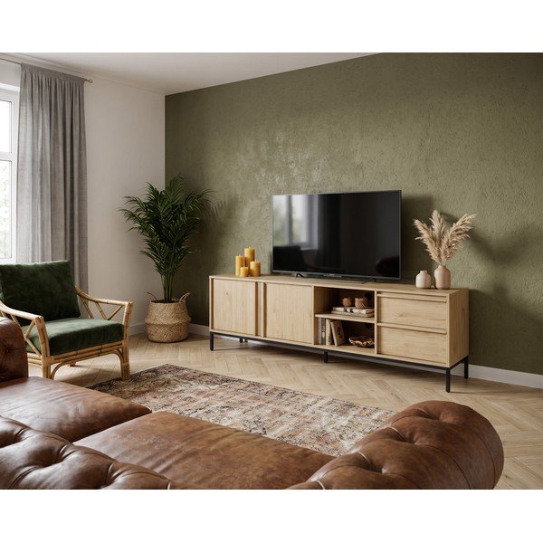 Dabīga toņa TV galdiņš ar ozolkoka imitāciju 180x59x40 cm Luc – Marckeric-image-1