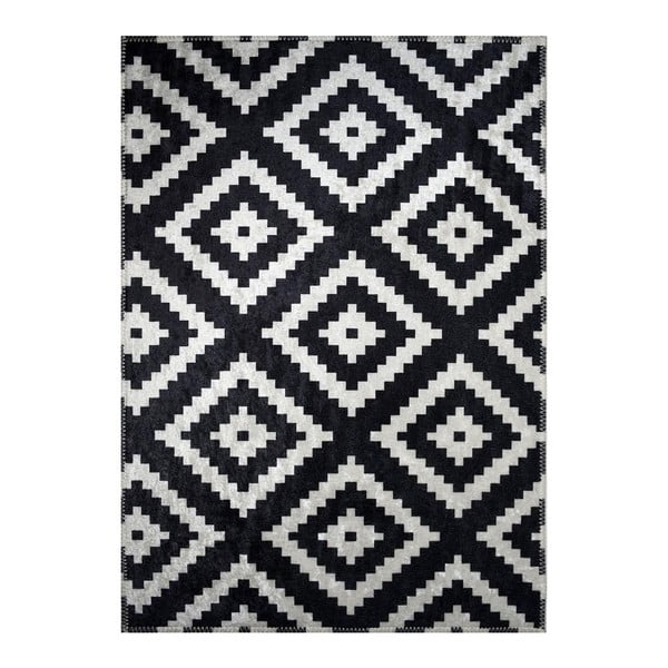 Melnbalts rakstains izturīgs paklājs Vitaus Siyah, 50 x 80 cm