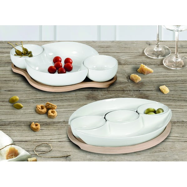 5 baltu porcelāna trauku komplekts uz bambusa paplātes Brandani Plait-image-1