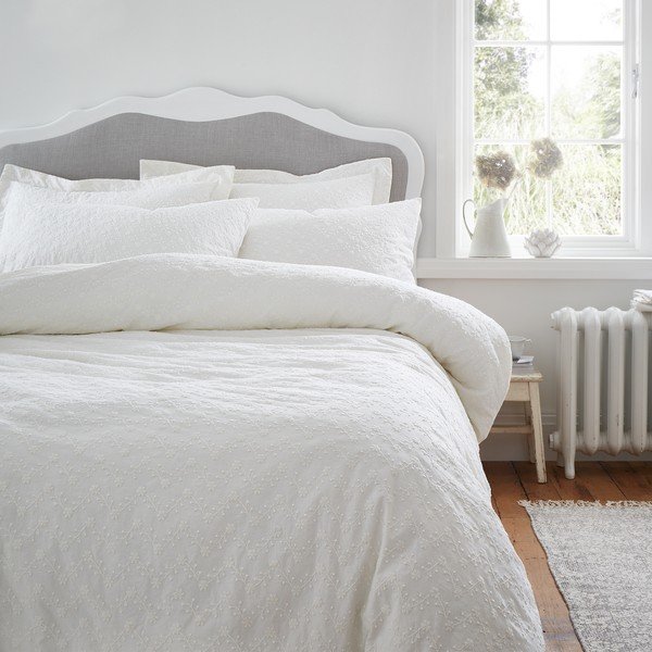 Balta vienguļamā kokvilnas gultas veļa 135x200 cm French Knot Jacquard – Bianca-image-1