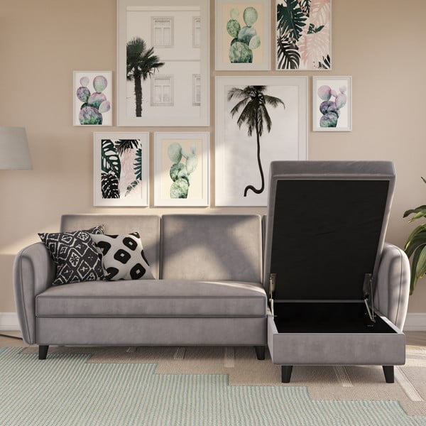 Pelēks samta salokāms stūra dīvāns Perry – Støraa-image-1