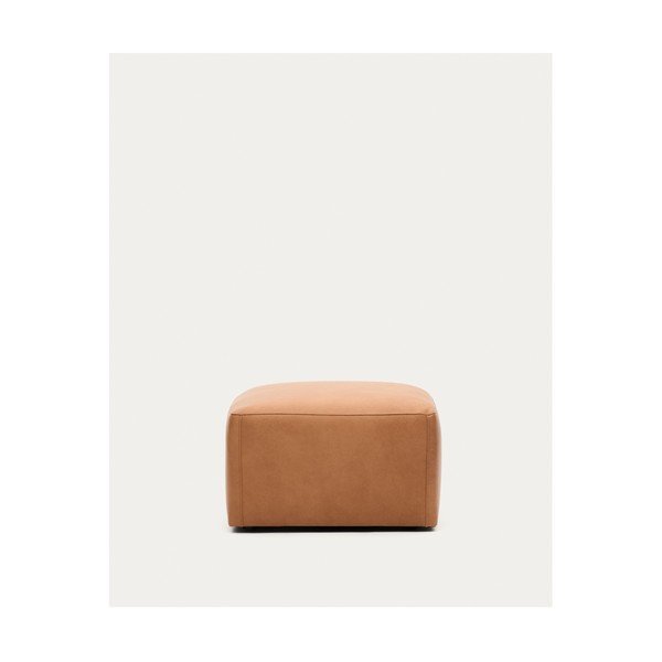 Brūns ādas kāju soliņš Blok – Kave Home-image-3