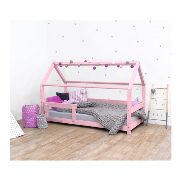 Rozā bērnu gulta ar egles koka malām Benlemi Tery, 90 x 180 cm