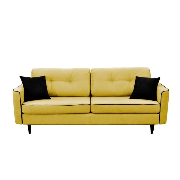 Sinepju dzeltens trīsvietīgs izlaižams dīvāns ar melnām kājām Mazzini Sofas Magnolia