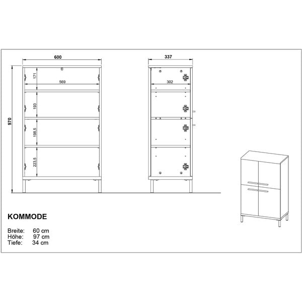 Gaiši pelēks augsts vannas istabas skapītis ar riekstkoka imitāciju 60x97 cm Yonkers – Germania-image-4