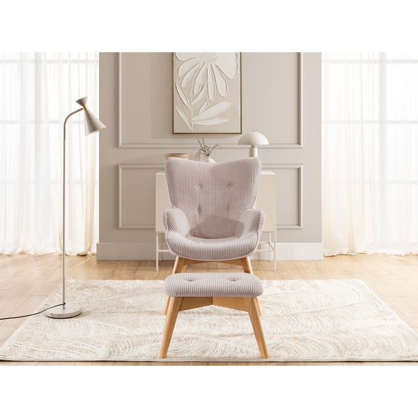 Gaiši rozā velveta atpūtas krēsls ar kāju balstu Niko – Ropez-image-1