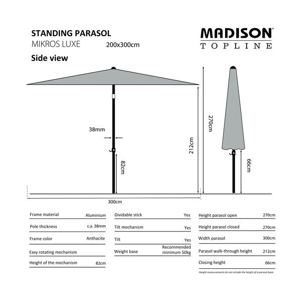 Pelēks saulessargs 200x300 cm Mikros – Madison-image-1