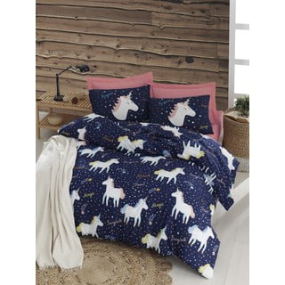 Divguļamā gultas veļa ar palagu Eponj Home Magic Unicorn Tumši zils, 200 x 220 cm