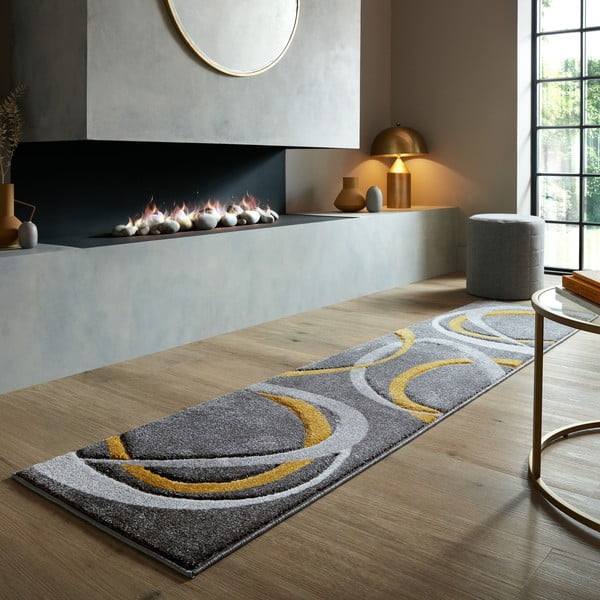 Okera dzeltens/pelēks celiņa paklājs 60x230 cm Elude Orb – Flair Rugs-image-1