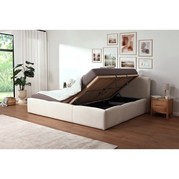 Ziloņkaula krāsas polsterēta divvietīga gulta bez režģa 200x240 cm Merida – Meise Möbel-image-2