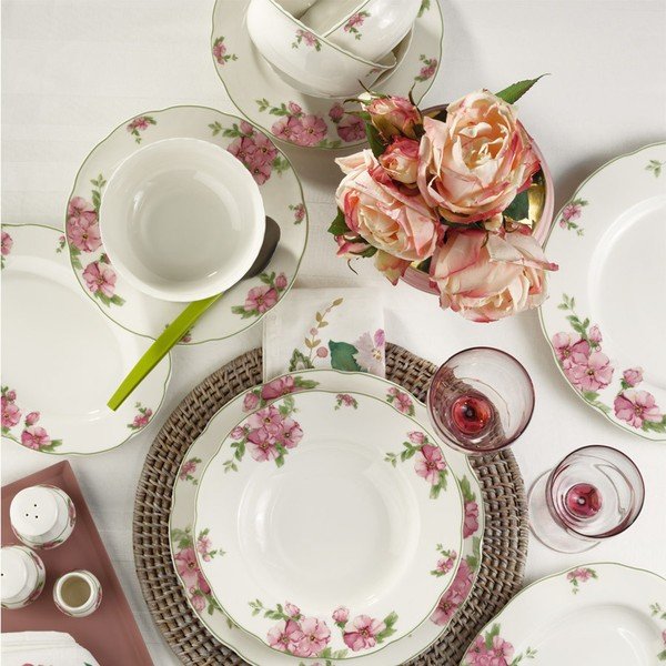 28 gabalu Kutahya Flora porcelāna trauku komplekts-image-1