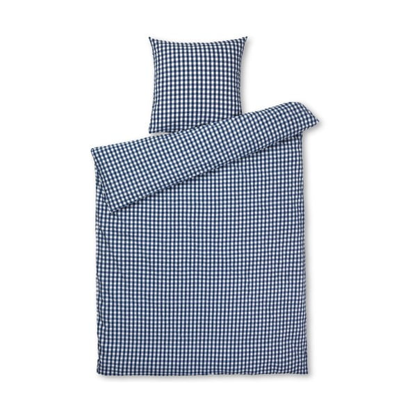 Balta/tumši zila vienvietīga/īpaši gara gultas veļa no krepa auduma 140x220 cm Bæk&Bølge – JUNA