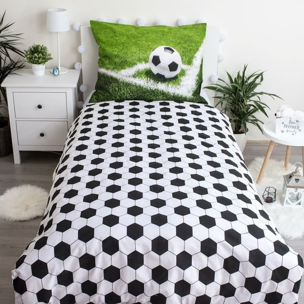 Zaļa vienguļamā kokvilnas bērnu gultas veļa 140x200 cm Football – Jerry Fabrics-image-2