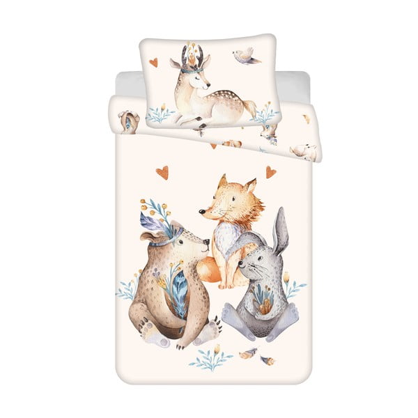 Bēša kokvilnas bērnu gultas veļa 100x135 cm Animals "Woodland" – Jerry Fabrics