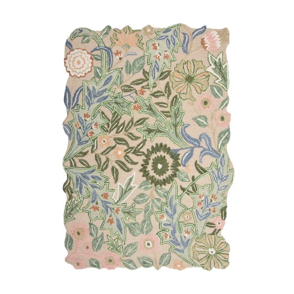 Zaļš ar rokām darināts vilnas paklājs 200x290 cm Bryony Shaped Floral – Flair Rugs