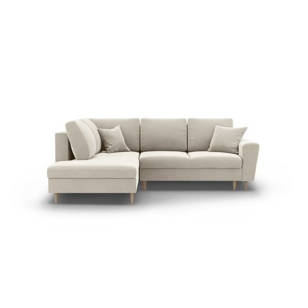 Bēšs samta salokāms stūra dīvāns ar uzglabāšanas vietu (ar kreiso stūri/L veida) Kyoto – Cosmopolitan Design