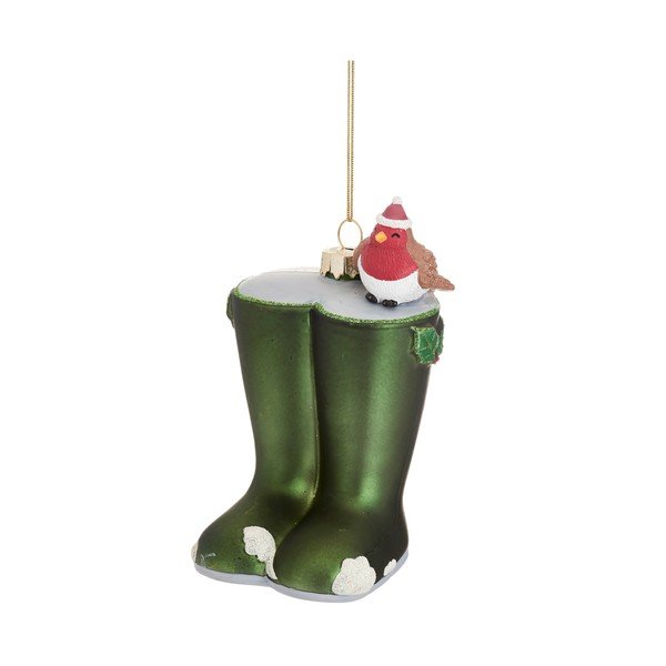 Stikla ar rokām izgatavots Ziemassvētku eglītes rotājums 12 cm Christmas Wellies – Sass & Belle