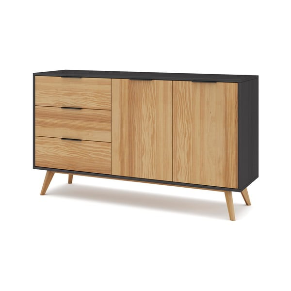 Melna/dabīga toņa zema priedes kumode 140x81 cm Lavis – Marckeric-image-2