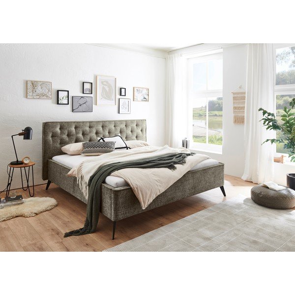 Tumši zaļa polsterēta divvietīga gulta bez režģa 180x200 cm Alicante – Meise Möbel-image-1