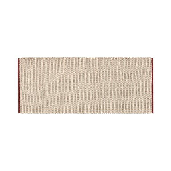 Sarkans/bēšs ar rokām darināts vilnas celiņa paklājs 80x170 cm Lenu – noo.ma