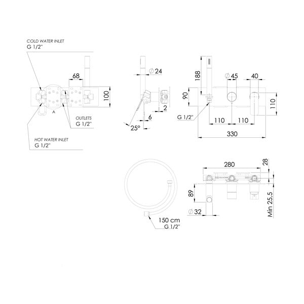 Matēti melns iebūvēts jaucējkrāns dušai (ar 3 izvadiem) Spy – Sapho-image-3