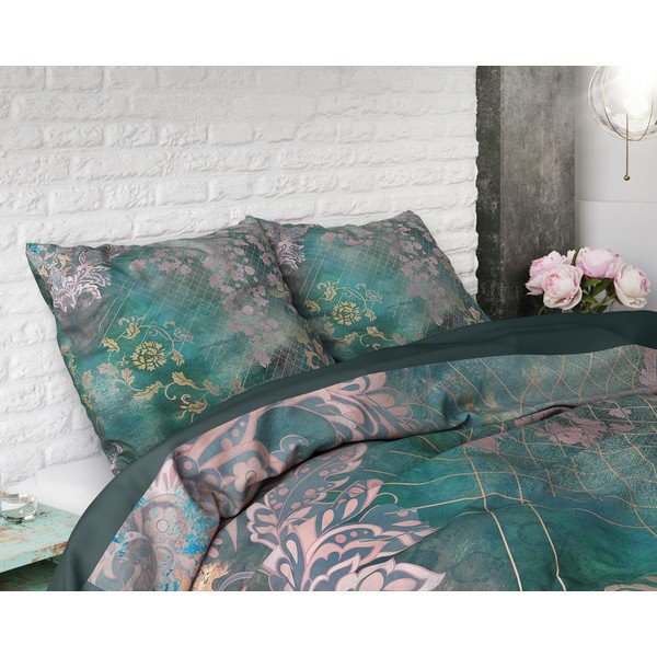 Zaļa kokvilnas vienvietīga gultasveļa Pure Cotton Tiran Flower, 140 x 200 cm-image-2