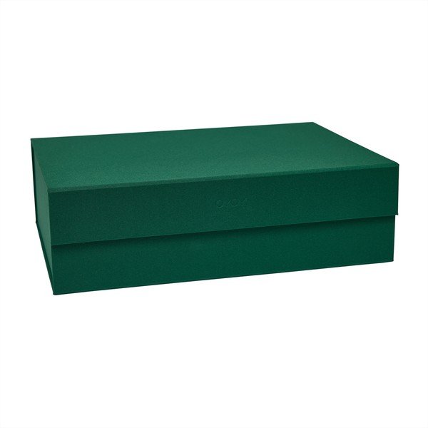 Tumši zaļa kartona uzglabāšanas kaste ar vāku 45x33x15 cm Hako – OYOY Living Design
