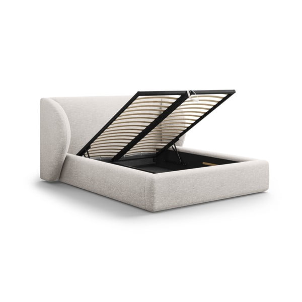 Gaiši pelēka polsterēta divvietīga gulta ar veļas kasti un redelēm 180x200 cm Miley – Micadoni -image-2