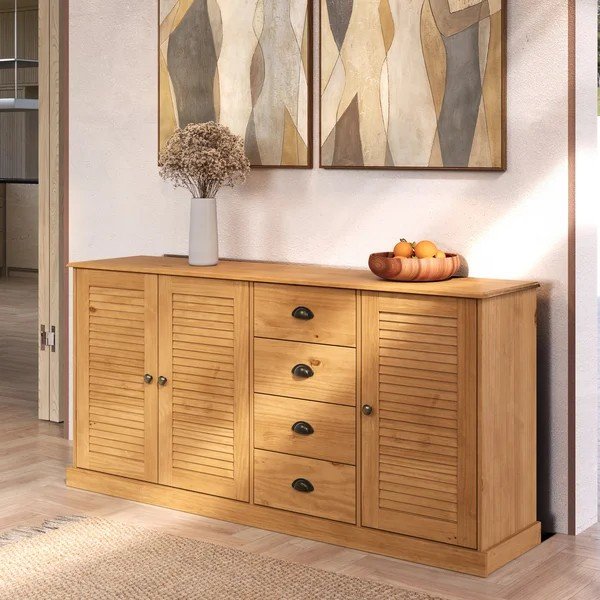 Gaiša dabīga toņa priedes masīvkoka kumode 166x80x38 cm Edith – Støraa-image-1