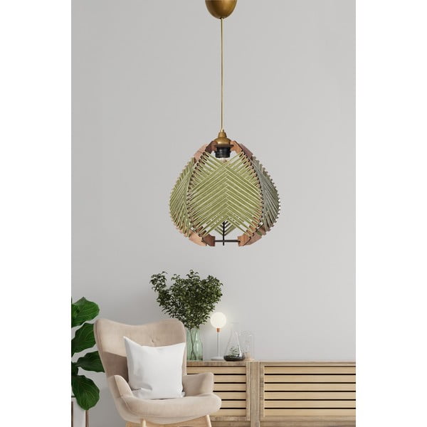 Zaļa/dabīga toņa piekaramā lampa ar auduma abažūru ø 25 cm Yola – Opviq lights-image-1