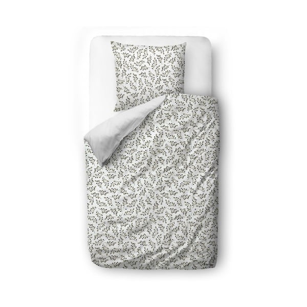 Balta/pelēka vienguļamā gultas veļa no kokvilnas satīna 140x200 cm Mistletoe Kiss – Butter Kings