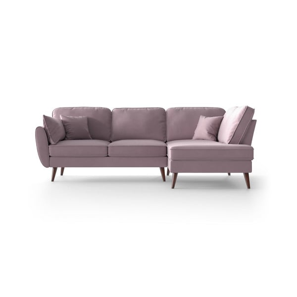 Gaiši rozā samta stūra dīvāns My Pop Design Auteuil, labais stūris