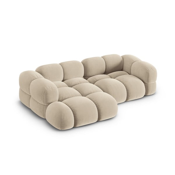 Bēšs samta stūra dīvāns (ar kreiso stūri/ar zvilni) Loretto – Cosmopolitan Design-image-2