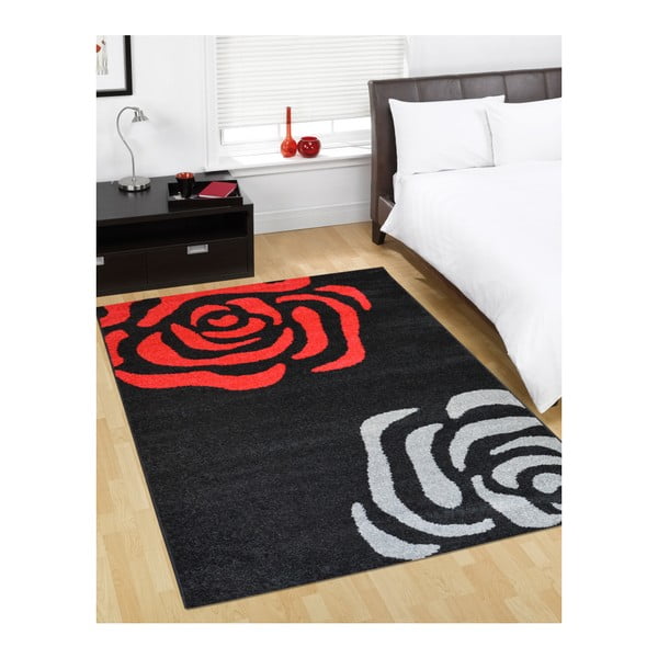 Paklājs Flair paklāji Fleurs melns un sarkans, 160x235 cm