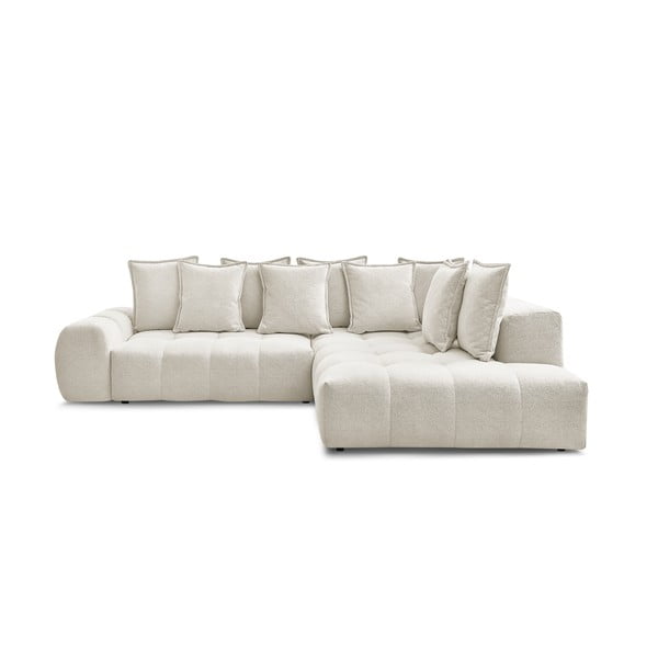 Balts salokāms/ar uzglabāšanas vietu stūra dīvāns no šenila auduma (ar labo stūri/L veida) Everest – Bobochic Paris