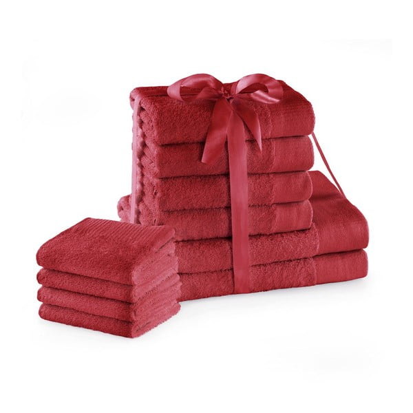 Sarkani frotē kokvilnas dvieļi komplektā (10 gab.) Amari – Restilo