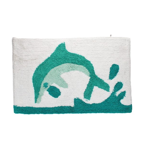 Balts/tirkīzzils vannas istabas paklājiņš 50x80 cm Dolphin – Rex London