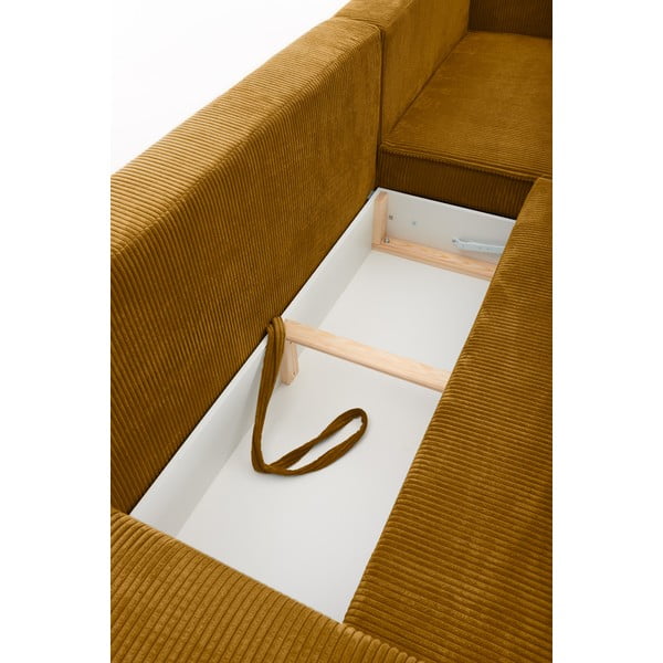 Sinepju dzeltens velveta stūra izvelkamais dīvāns ar maināmām pusēm Bonami Selection Bowie-image-1