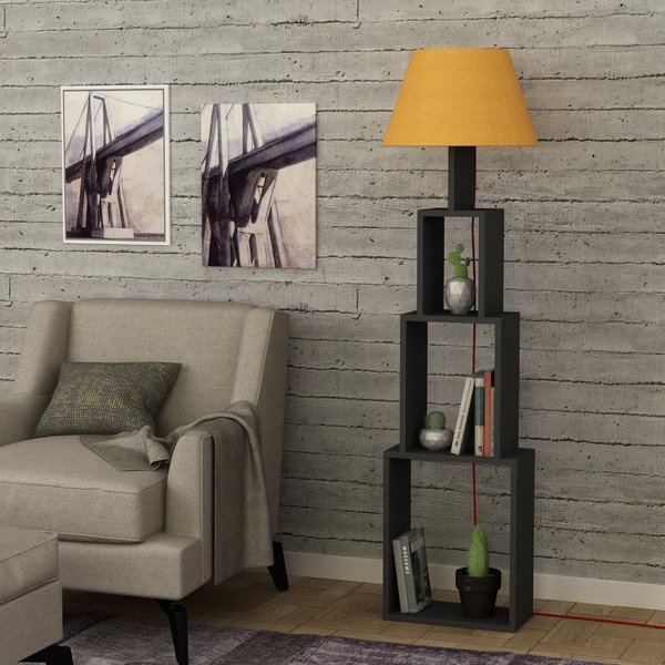 Antracīta brīvi stāvoša lampa ar dzeltenu abažūru Homitis Tower-image-1