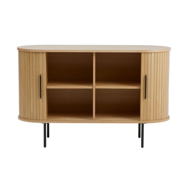 Dabīga toņa kumode ar ozolkoka imitāciju un bīdāmām durvīm 120x76x45 cm Nola – Unique Furniture-image-3