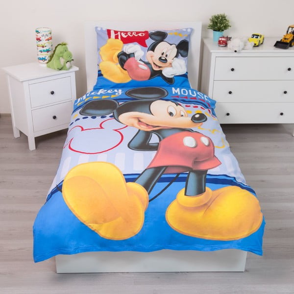 Vienguļamā kokvilnas bērnu gultas veļa 140x200 cm  Mickey "Hello" – Jerry Fabrics-image-1