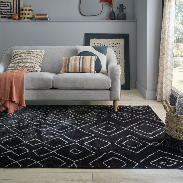 Melns mazgājams paklājs 160x230 cm Imran – Flair Rugs-image-1