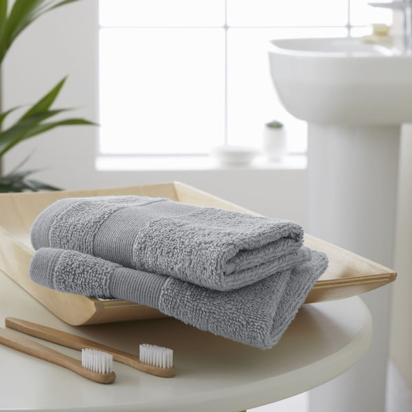 Gaiši pelēki frotē kokvilnas dvieļi (2 gab.) 30x30 cm Anti-Bacterial – Catherine Lansfield-image-1