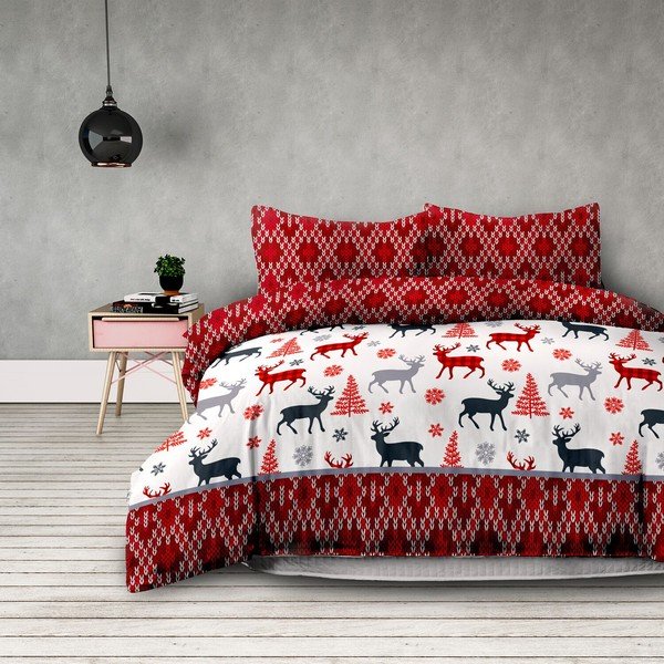 Flanelas gultasveļa divguļamai gultai AmeliaHome Ziemas ziemas ziemeļbriedis, 200 x 220 cm + 70 x 90 cm-image-1