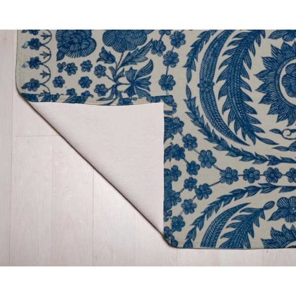 Zils paklājs ar kokvilnas samtu Atelier Blue Flowers, 55 x 135 cm-image-2