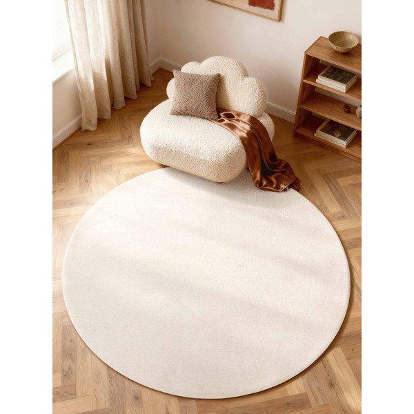 Krēmkrāsas ar rokām darināts vilnas apaļš paklājs ø 160 cm Puristic Knots – Elle Decoration-image-1